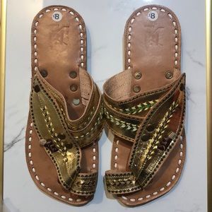 Liwan Gold Leather Flip Flops - NEW, never worn